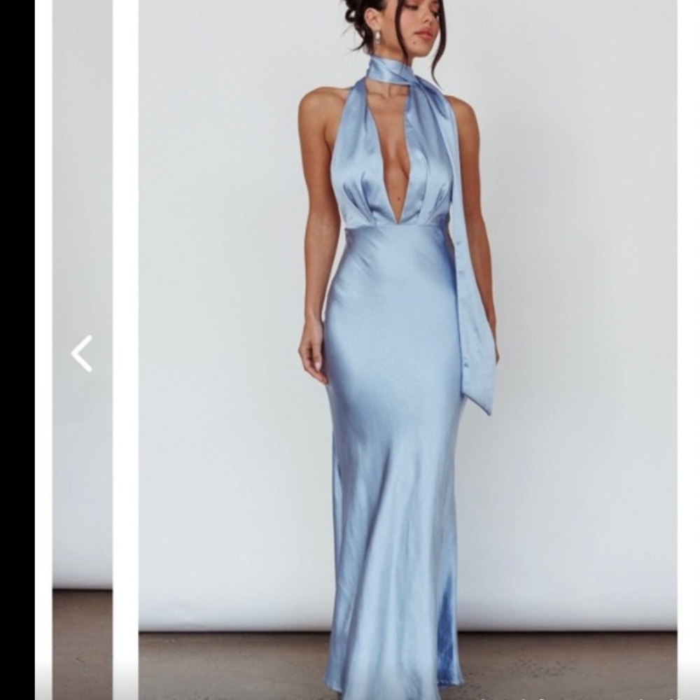 ✨Baby Blue Satin Halter Backless Maxi Gown - Fully Lined